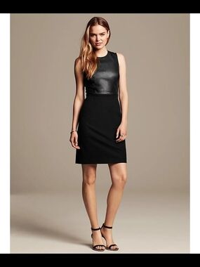 Comptoir Des Cotonniers Black Lamb Leather Panel Mini Dress